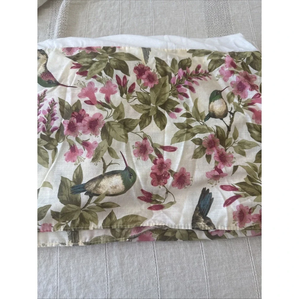 Vintage Bed Skirt King Hummingbirds Floral Tropical Fuchsia Flaws- Altered Tear